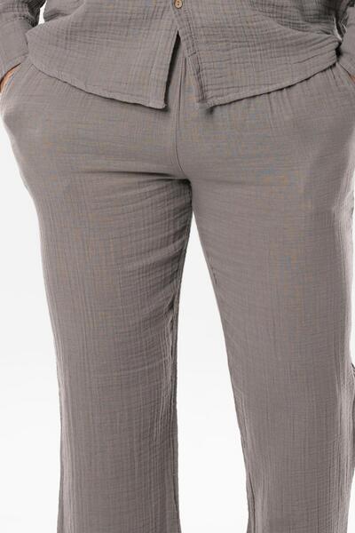 Eliş Şile Bezi Muslin Elastic Waist Double Pocket Men's Summer Trousers Gray