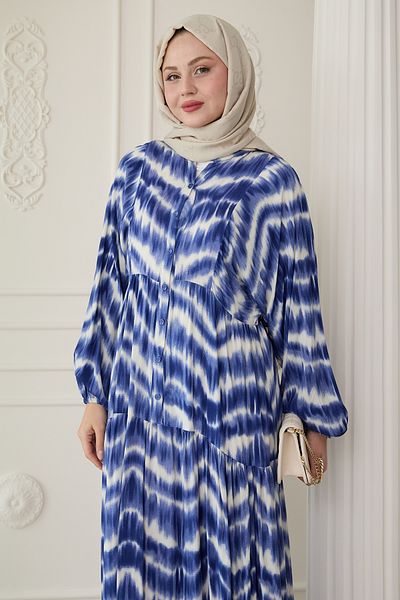 InStyle Φόρεμα με μοτίβο βαφής βισκόζης Navy Blue