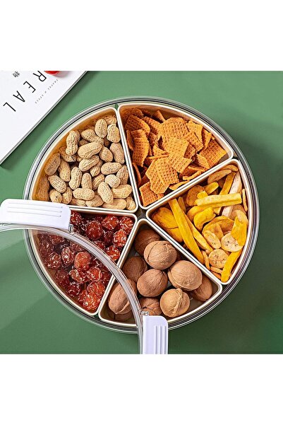 Arabest صينية تقديم مقسمة إلى 4 أقسام مع غطاء، حاوية تخزين طعام دائرية بيضاء