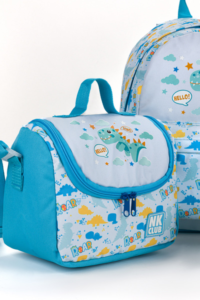 NK Primary School Turquoise Backpack Kindergarten Lunch Box Pen Holder Set of 3