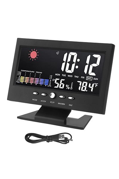 COOYA Multifunctional LCD Digital Temperature Humidity Meter Alarm Clock,Indoor Outdoor with Backlight