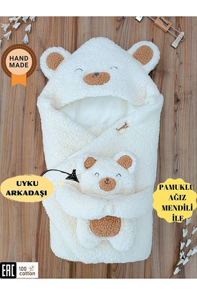 Tomuycuk Baby Girl Boy Blanket Outside Swaddle Cotton Welsoft Plush with Sleeping Friend with Bear Ears Winter