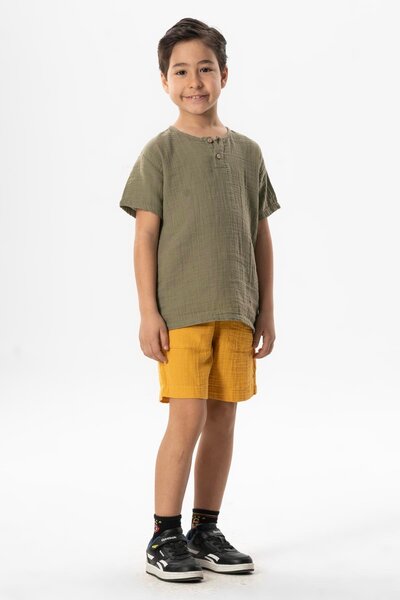 Eliş Şile Bezi Mustard Hrd for Boys and Children for Summer Muslin Shorts