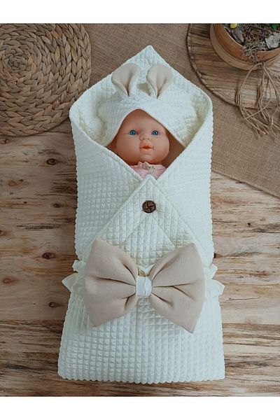 Tomuycuk Ecru & Rabbit Ears Baby Blanket - 100% Cotton Seasonal Baby Swaddle