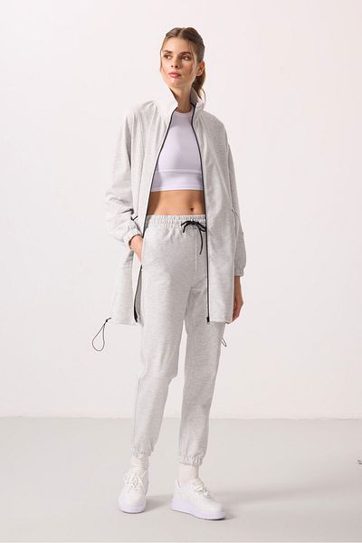 TOMMY LIFE Snow Melange Stand Collar Zippered Comfortable Form Women's Tracksuit Tunic Set - 95345
