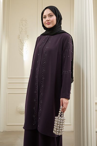 InStyle Pearl Piece Detail Purple Abaya