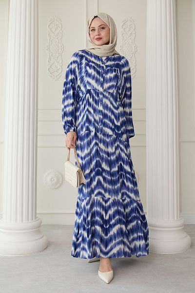 InStyle Φόρεμα με μοτίβο βαφής βισκόζης Navy Blue