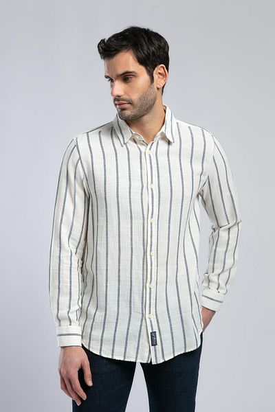 Lee Cooper Ανδρικό πουκάμισο Fane με μανίκια Ecru-Navy Blue