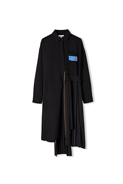 Twist Pleated Asymmetrical Shirt Dress