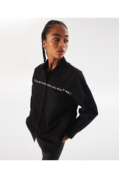 Twist Embroidered Slogan Shirt