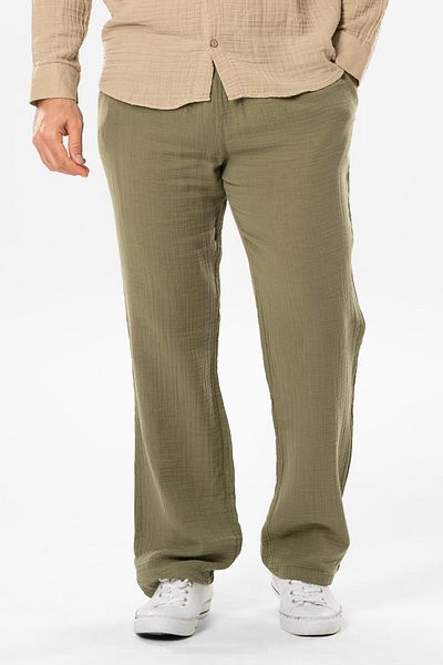 Eliş Şile Bezi Ανδρικό καλοκαιρινό παντελόνι Muslin Elastic Waist Double Pocket Khaki Khaki