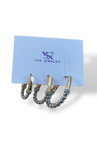 TAKIŞTIR مجموعة أقراط YSX بتفاصيل ملتوية باللون الفضي والذهبي
