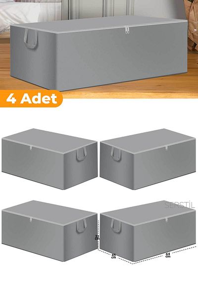 Serstil 4 Large Size under Base and Sofa Bed Storage (65X45X22 cm) - Gray