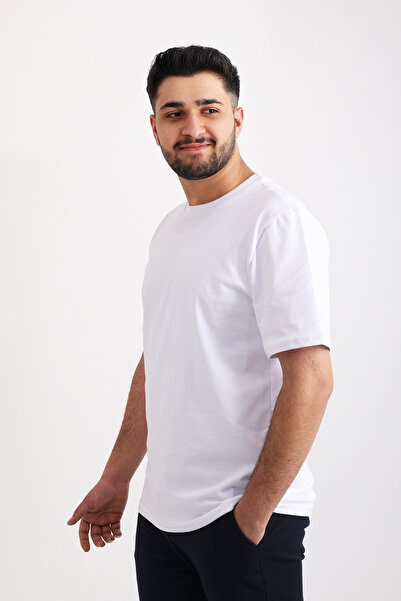 DNDO WEAR Erkek Beyaz T-Shirt %100 Pamuk Comfort Slim Fit Kesim Bisiklet Yaka Basic Tişört