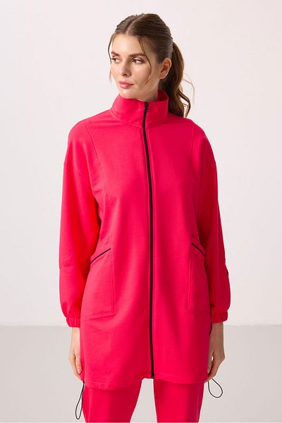 TOMMY LIFE Viva Red Stand Collar Zippered Comfortable Form Women's Tracksuit Tunic Set - 95345