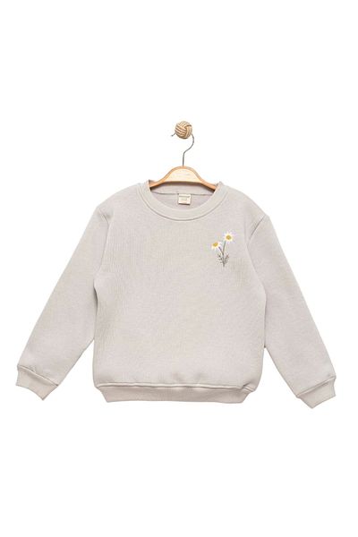 Divonette Girl's Gray Sweatshirt with Daisy - Stylish Girls Clothing