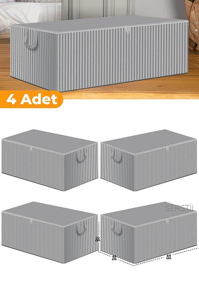 Serstil Large Size Storage Set - 4 Pieces, Anthracite Striped & Sofa Bed Type 65X45X22 cm