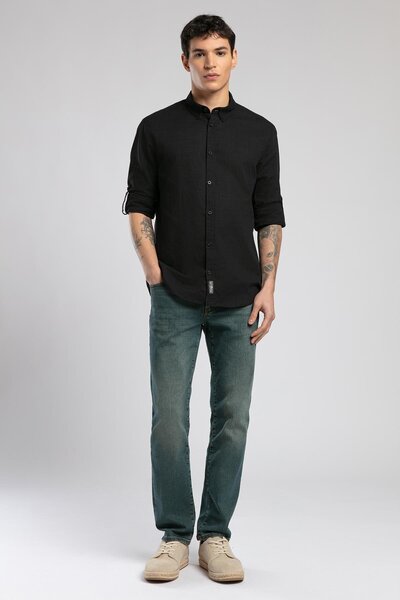 Lee Cooper εφαρμοστό Μαύρο ανδρικό πουκάμισο 252 LCM 241015 DARELL BLACK