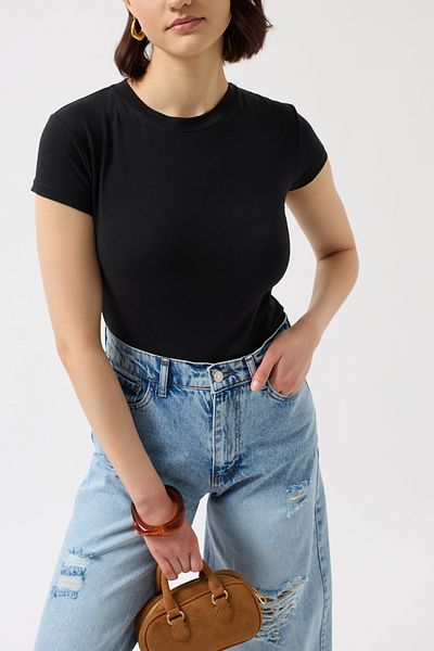 Black Fashion Lycra Basic Black T-Shirt