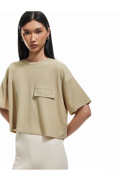 Koton Tricou cu mânecă scurtă, cu decolteu texturat, cu aplicații