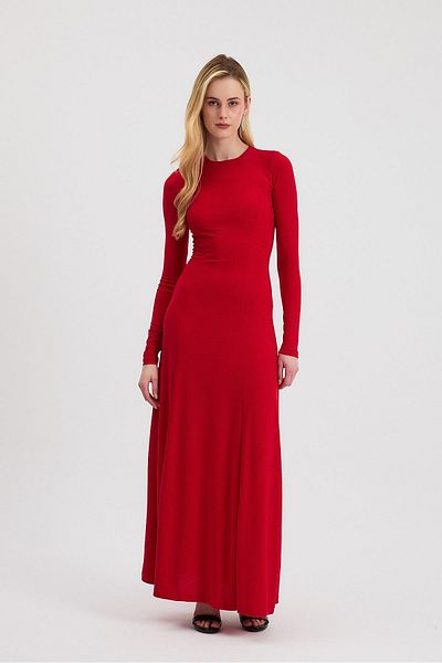 Rays 2510 Crew Neck Long Dress Red