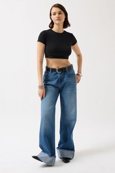 Black Fashion Lycra Basic Crop Black T-Shirt