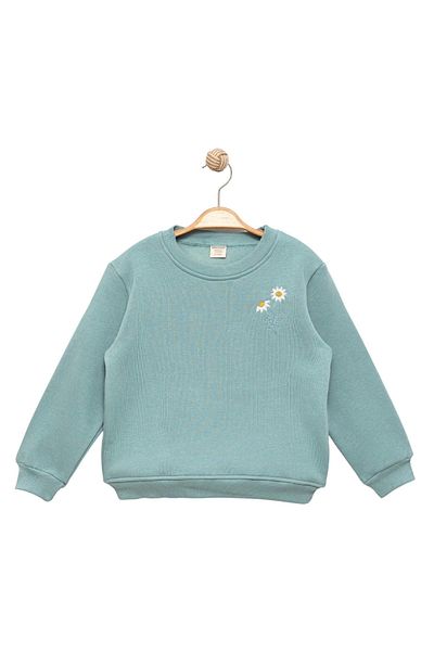 Divonette Green Girl's Sweatshirt - Daisy, Relaxed Fit