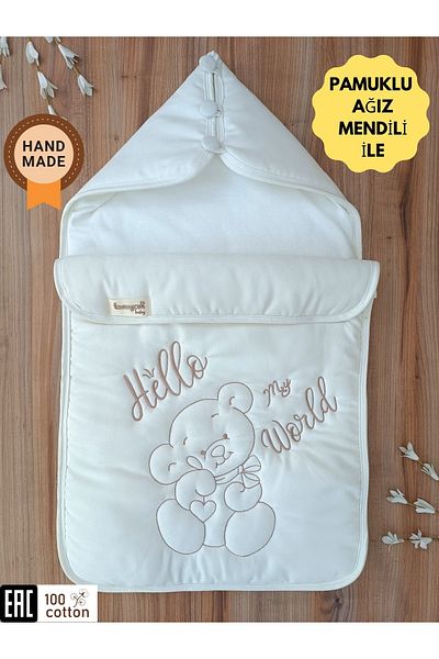 Tomuycuk Ecru Harman Baby Blanket - Outer Swaddle Zippered Sleeping Bag, Moonlight Embroidery Hospital Outlet