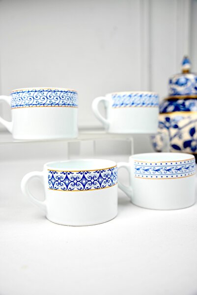 Vivas Greek Egean Desen 4’lü Set Double Türk Kahve Fincan Seti , Kahve Kupası