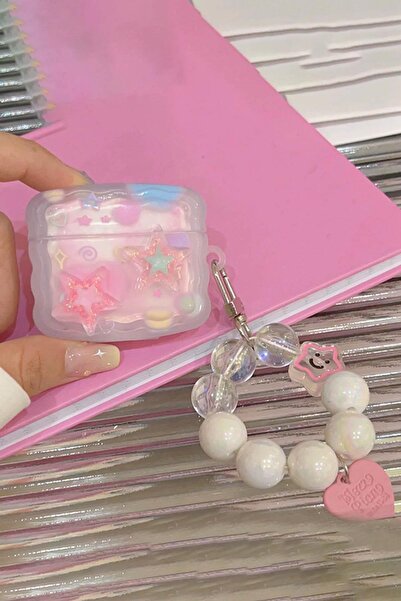 TAKIŞTIR Pembe Renk İnci Detaylı Yıldız Figürlü Airpods Pro Kılıf