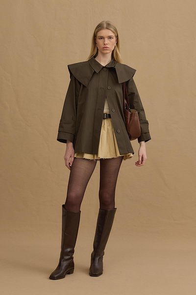 Fahhar Trench Coat with Mobile Collar Khaki