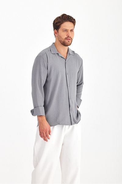 Gray Clothing Men's Black Oversize Loose Fit Long Sleeve Loose Linen Men's Shirt