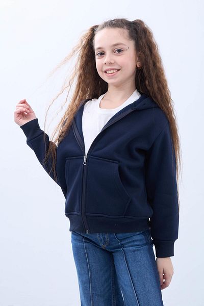 Perendi Unisex Παιδική ζακέτα με κουκούλα με φερμουάρ – Navy Blue Άνετο και κομψό casual τοπ