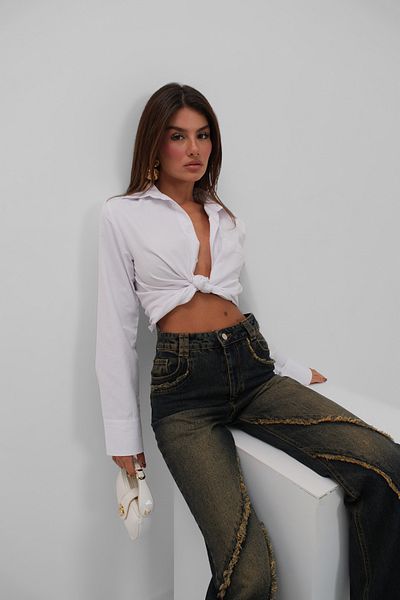 Black Fashion High Waist Tassel Detailed Dark Blue Jean