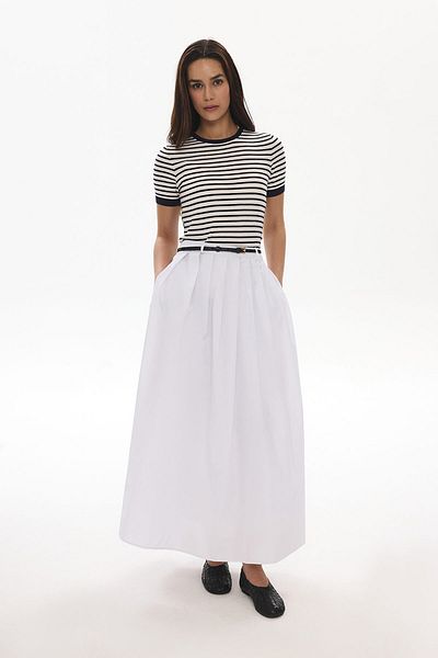 Hooopstore White Poplin Pleated Skirt