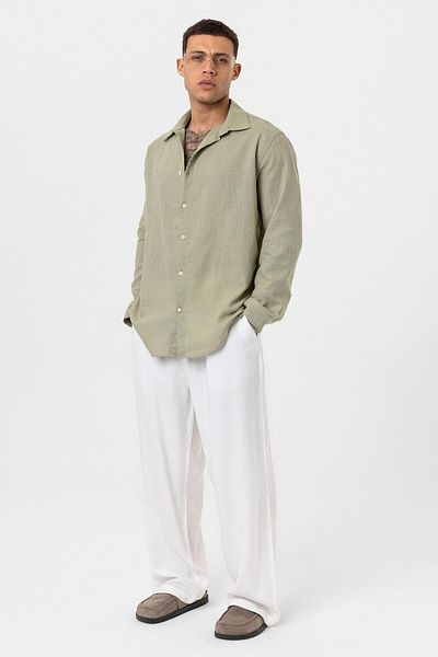 Vamos Long Sleeve Basic Oversize Shirt Khaki