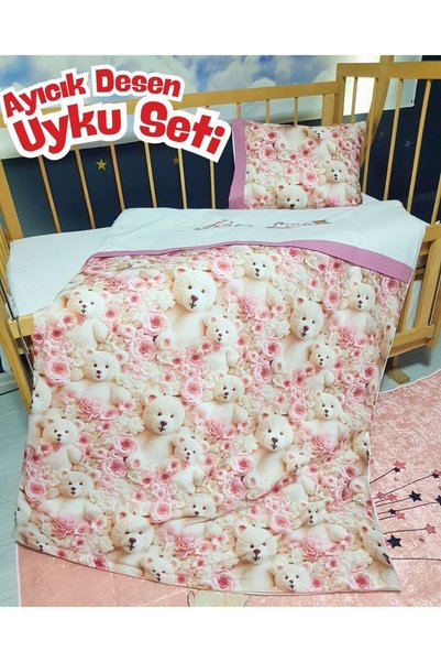 Baby Clime %100 Pamuklu Isim Nakışlı Çocuk Uyku Seti 5 Parça Peluş Ayıcık Ve Çiçek Desen 100x150 Cm