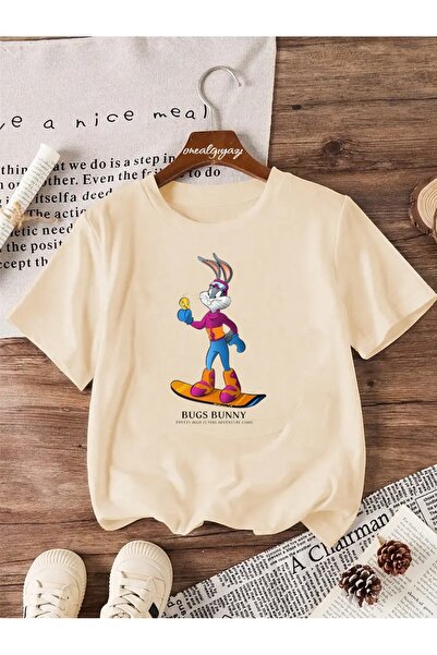 oneagılyazı Тениска с щампа на Бъгс Бъни с голям размер за сноуборд и малки деца