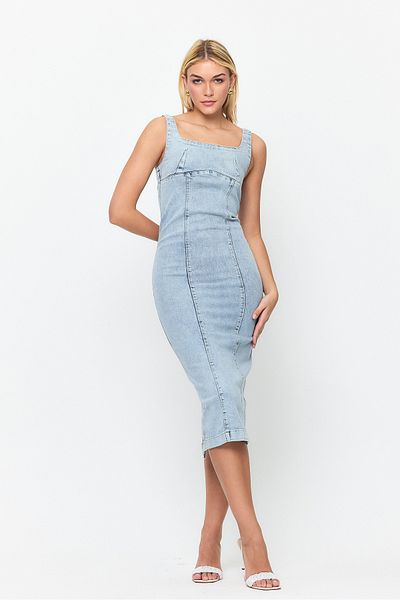 TREND KOMBİN Μακρύ τζιν φόρεμα με λουράκι Navy Blue
