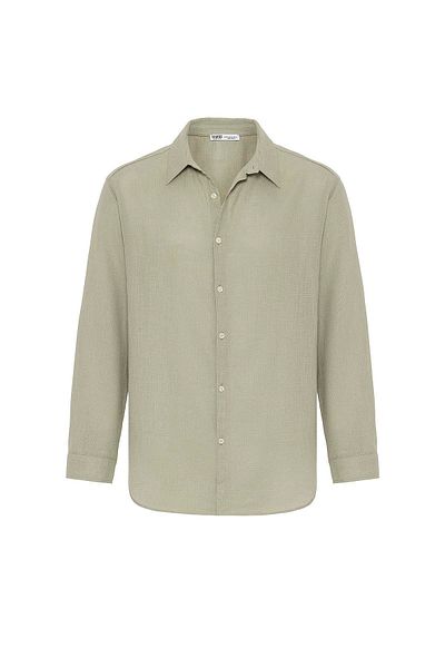 Vamos Long Sleeve Basic Oversize Shirt Khaki