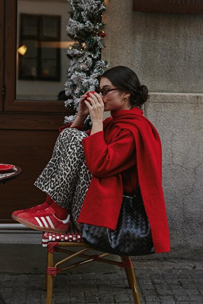 Fahhar سترة موهير حمراء - وشاح مختلط