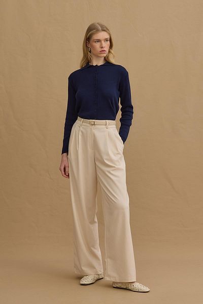 Fahhar Ecru Two Pleated Pants
