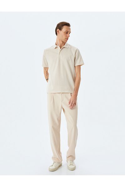 Koton Kurzärmliges, gestreiftes T-Shirt mit Polokragen aus Baumwollmischung mit normaler Passform
