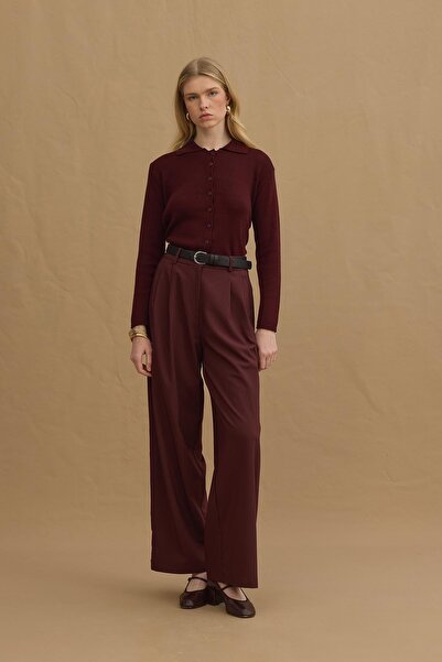 Fahhar Burgundy Double Pleated Trousers