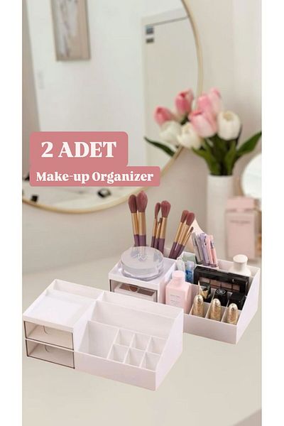 Bayev 2Pcs Make-Up Clear 2 Drawer Makeup Organizer - Cosmetic Stand Lipstick Pen Organizer