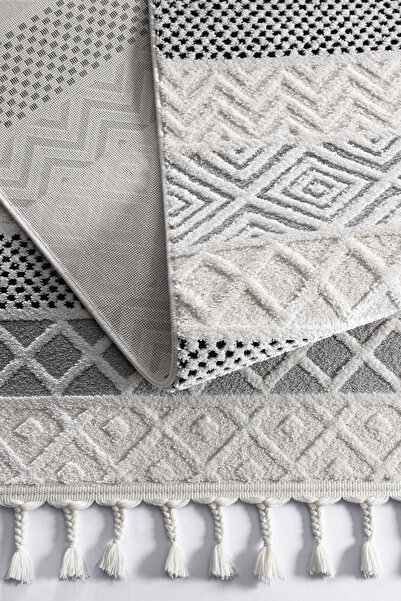 Anatolian Carpet Store Monaco Krem Siyah Halı 33342 Yumuşak Bukle Doku Iskandinav Halı