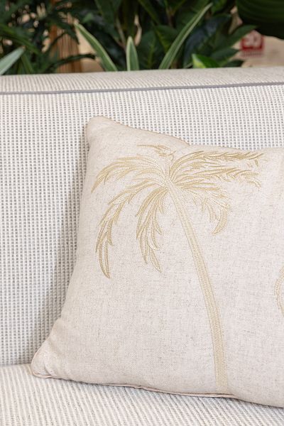 Koza Home Pure Beige Palm Detailed Decorative Bead Fiber Interior Filled Throw Pillow 30X50 4842
