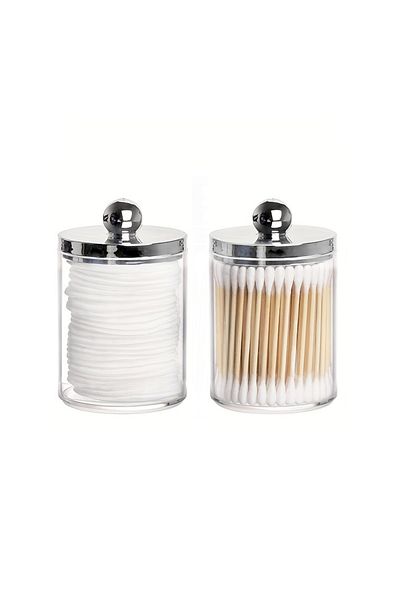 Choice Clear 2pcs 1/2/3 Pc Plastic Cotton Swab Ball Pad Holder Storage Box 10 Oz Bathroom Organizer, Qtip A