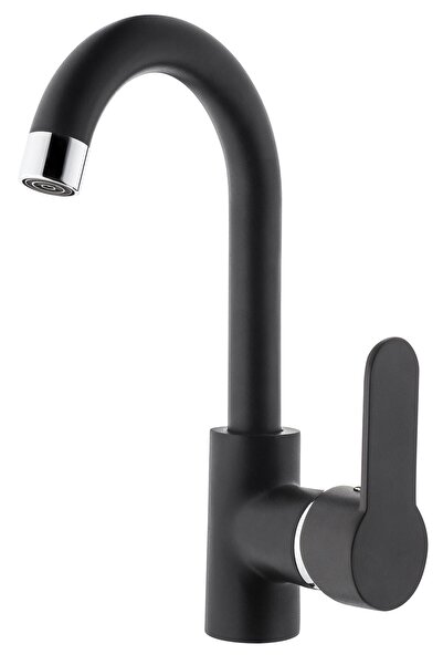 GMS Zirve Black Chrome Swan Sink Faucet Mixer Zrv301-K