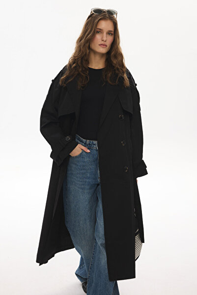Hooopstore ALLER DETAYLI GABARDİN TRENÇKOT - SİYAH